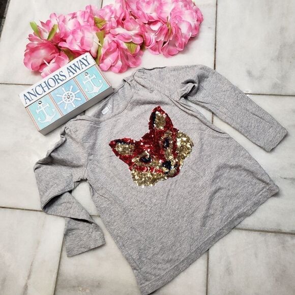 Crazy 8 Kids Sequin Fox Gray Long Sleeve pullover Shirt, Small 5-6 - Picture 1 of 13
